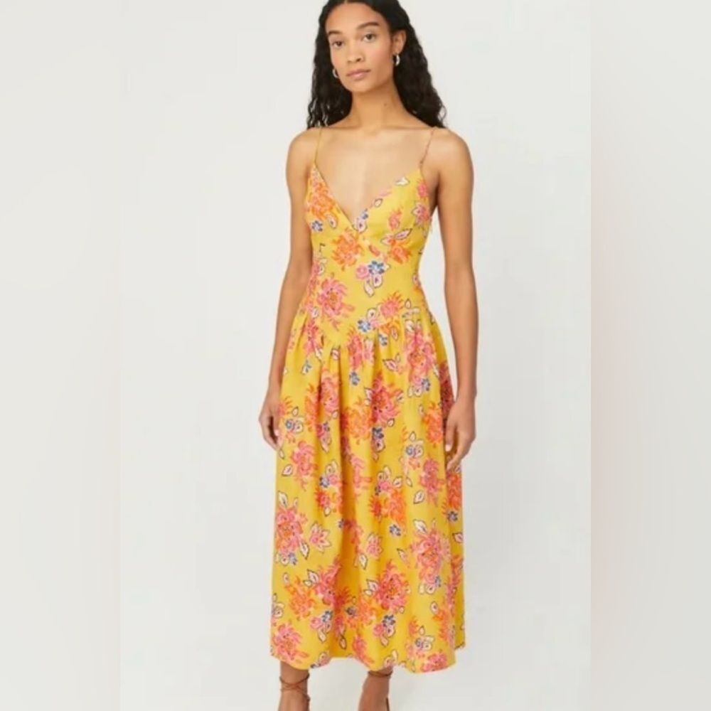 RHODE Yellow Floral Midi Dress